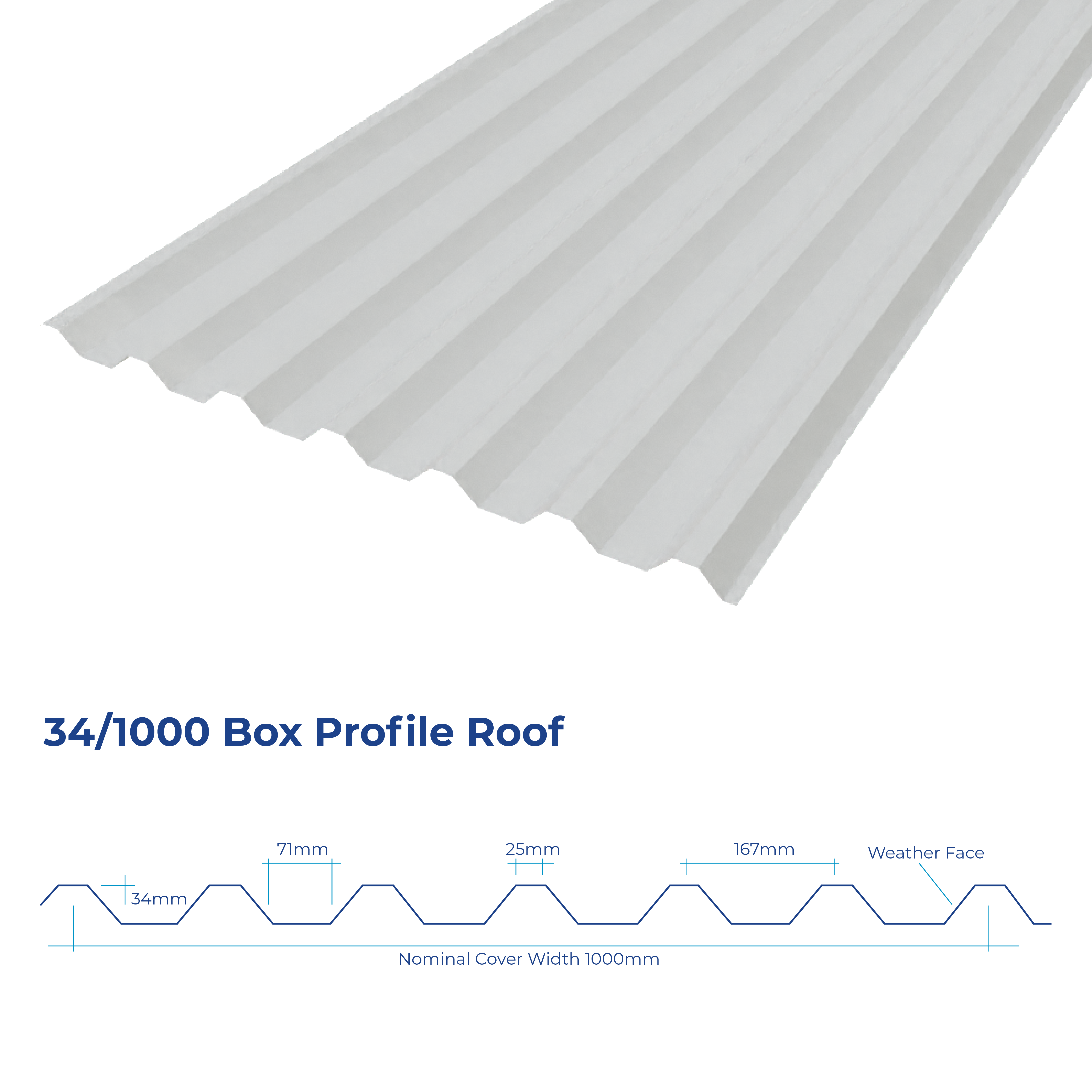 34/1000 Box Profile Roof Sheets - Galvanised